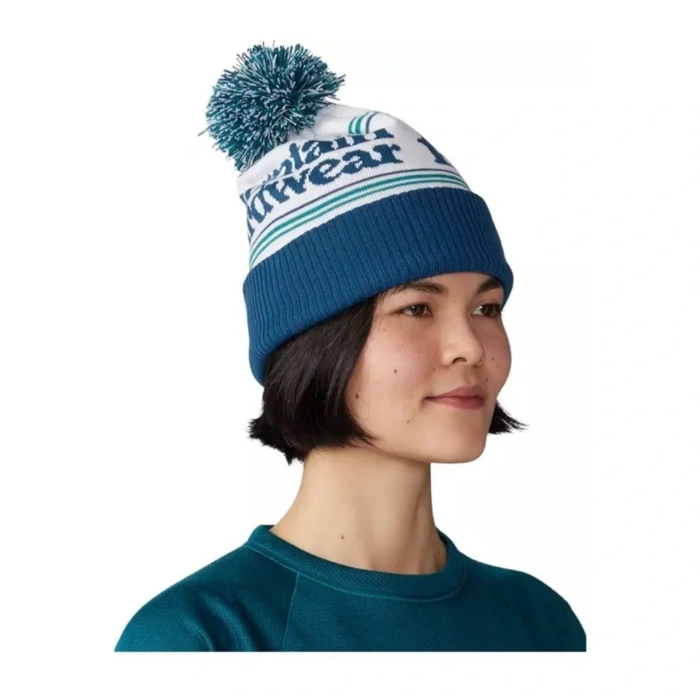 Mountain Hardwear Women's ApresPro Beanie Dark Caspian Blue Teal White Hat NWT